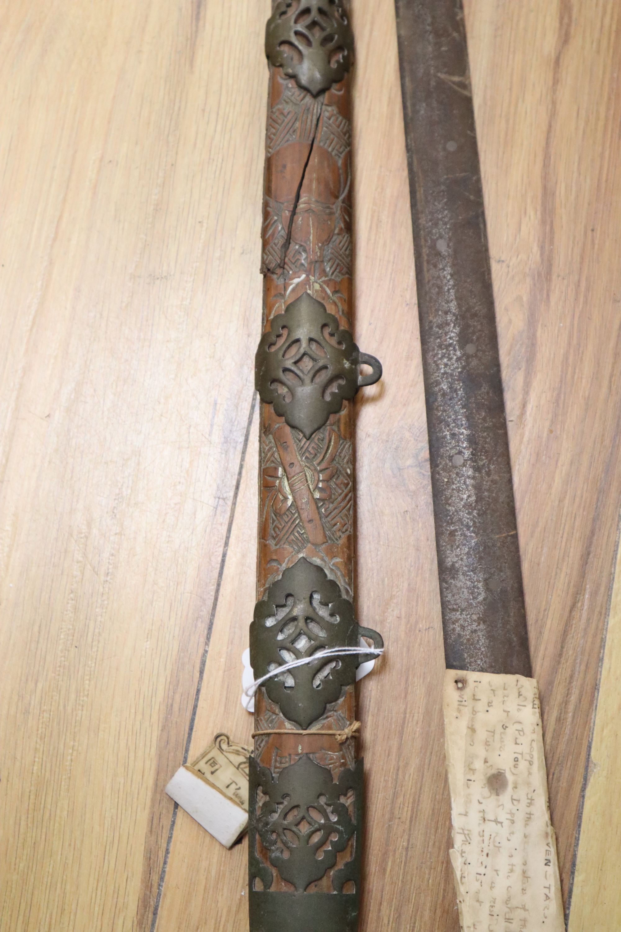 A Chinese double edge sword, Jian, late Qing, corroded